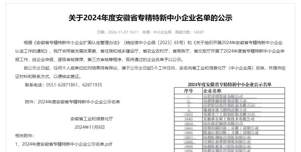 2024 List of Specialized and New Enterprises in Anhui Province